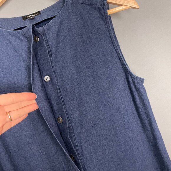 Steven Alan Jumpsuit Wide Leg Size P Sleeveless Button-Up Women Blue Denim Style - Picture 6 of 9